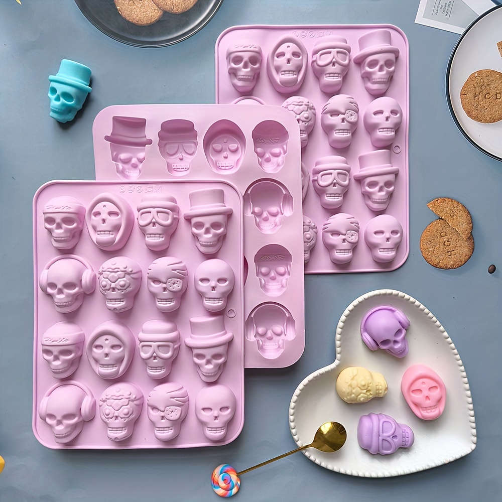 

Silicone Shape Mold - 1/2/3 Pack, Themed Skeleton Flexible Tray For Chocolate, Candy, Cookies, Pudding, Cake Decorations, Diy Baking Tools