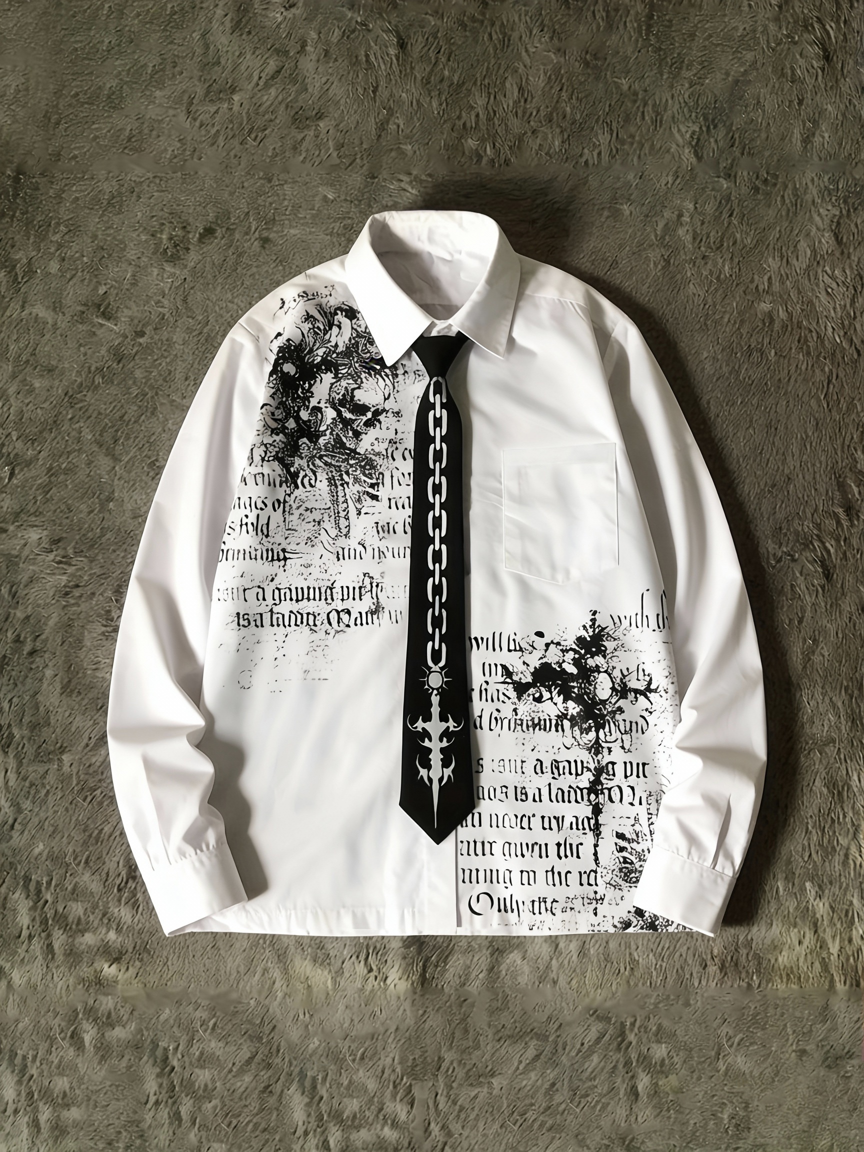 gothic white dress shirt men RTA | PARLAN | The Parlan Shirt in White Gothic features a long sleeve silhouette Mens Gothic White Acetate Shirt