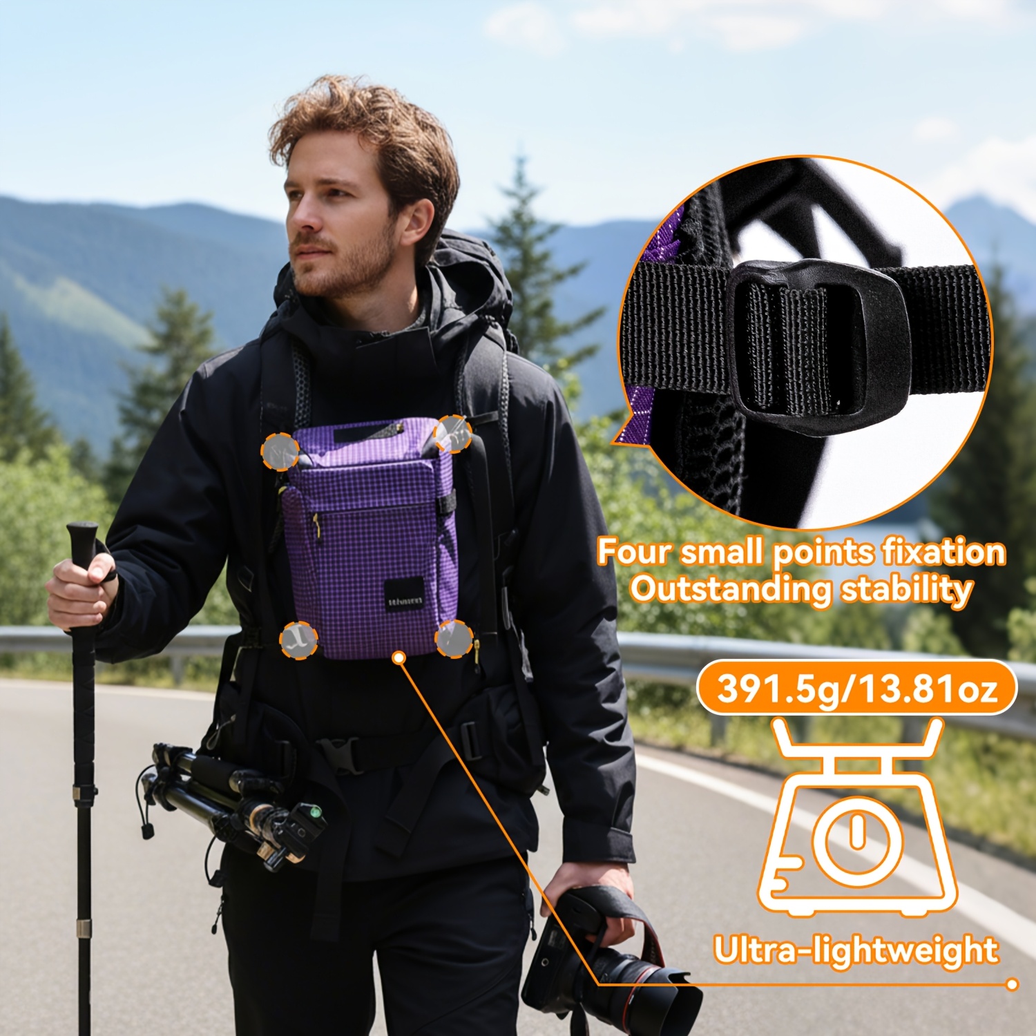  borsa per fotocamera, borsa multifunzionale da esterno per digitale, borsa per fotocamera in , con tracolla rimovibile e 2 cinghie esterne, adatta per la vita quotidiana, , ciclismo, arrampicata su Dettagli dell'articolo 2