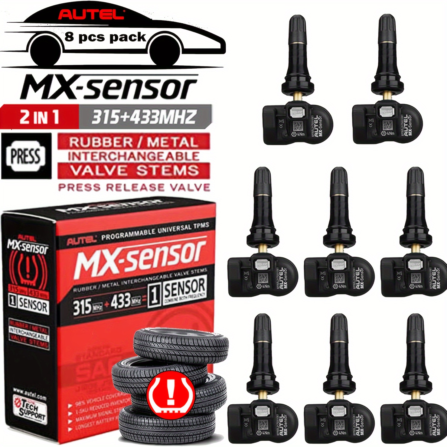 

Autel Tpms Sensors Mx Sensor 8pcs Universal Tire Sensor Dual Frequency 315mhz/433mhz Autel Mx Sensor Rubber Stem Programmable By Ts508 Ts408 Ts508wf Ts608 Ms906ts Its600 Ms906pro-ts