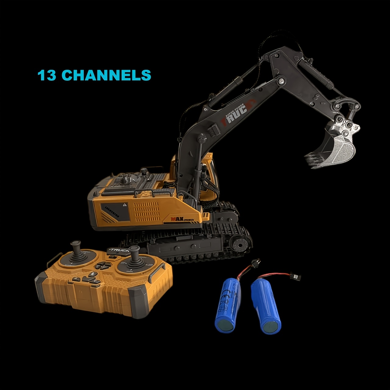 Image of 13-channel Alloy Rc Excavator With Dual 1200mah Batteries, Realistic Spray Mist, 360° Rotation, /reverse Drive & Digging Arm Perfect For Indoor Floors Or , Compact 25x19x10.5cm