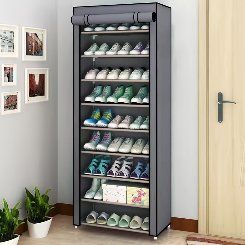 TEMU 6/8/10 Tier Portable Shoe Rack Organizer With Nonwoven Fabric Cover, Ideal For Closet, Hallway, Bedroom, And Entryway, Stylish Grey Design