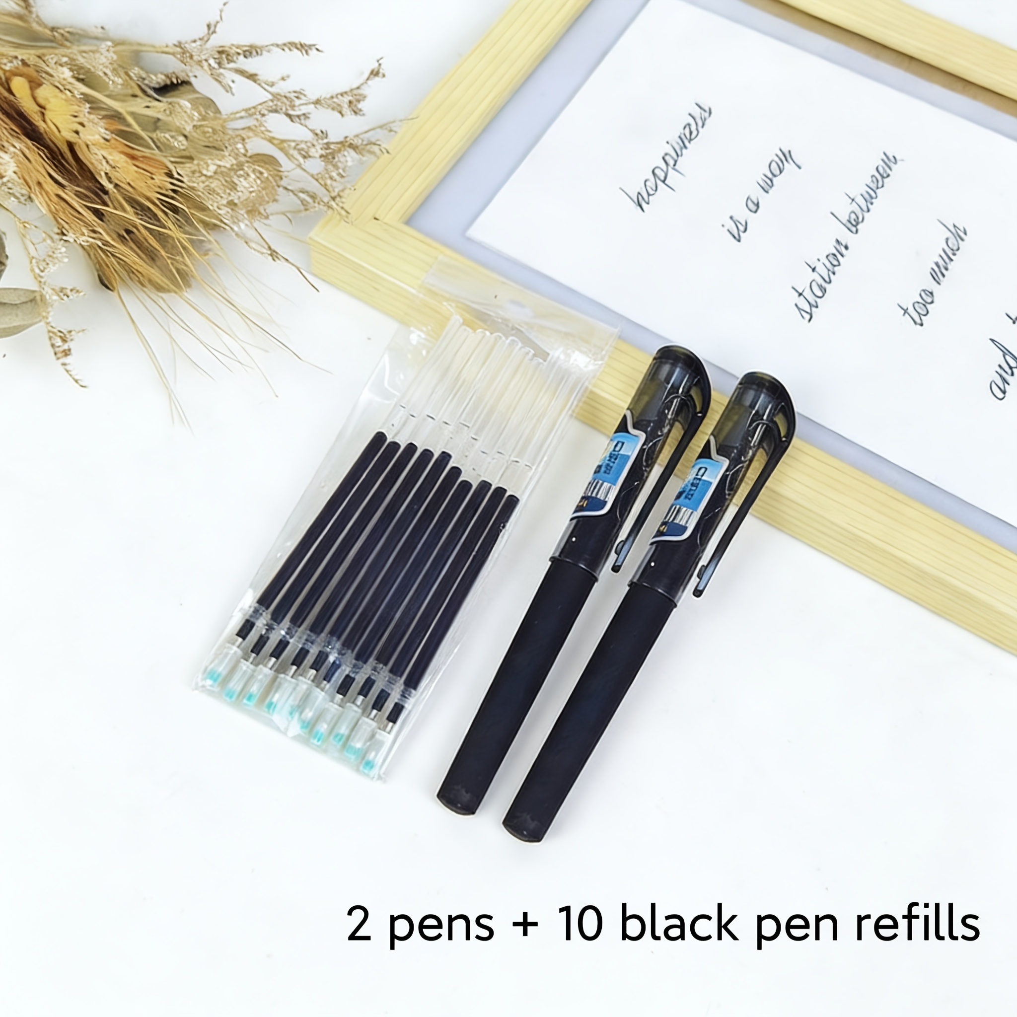 TEMU 12-pack Mini Gel Pens, 2 Pens + 10 Black Refills, Pocket Gel Pens, Portable Gel Pens With Medium Tip For Smooth Writing - Professional Quality