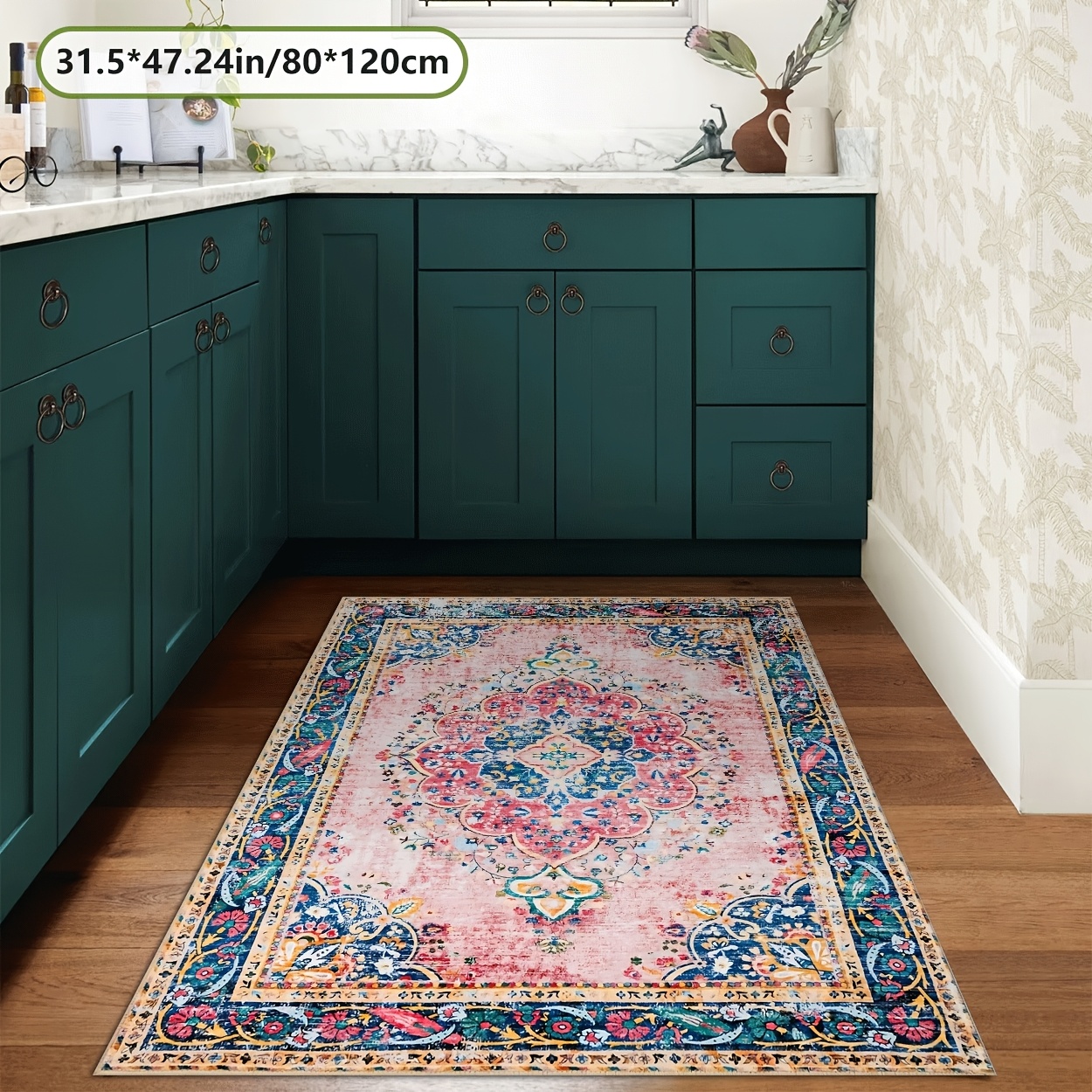 TEMU Bohemian Creative Floral Pattern Carpet With Golden Diamond Velvet   Non-slip Dot Plastic Backing, 800g/mÂ². Comfortable And Aesthetically ,
