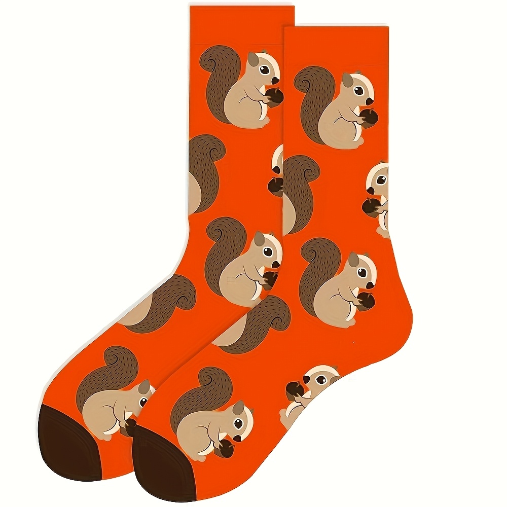 

Chic Squirrel Pattern Mid-calf Women's Socks - Comfy Polyester , Machine Washable