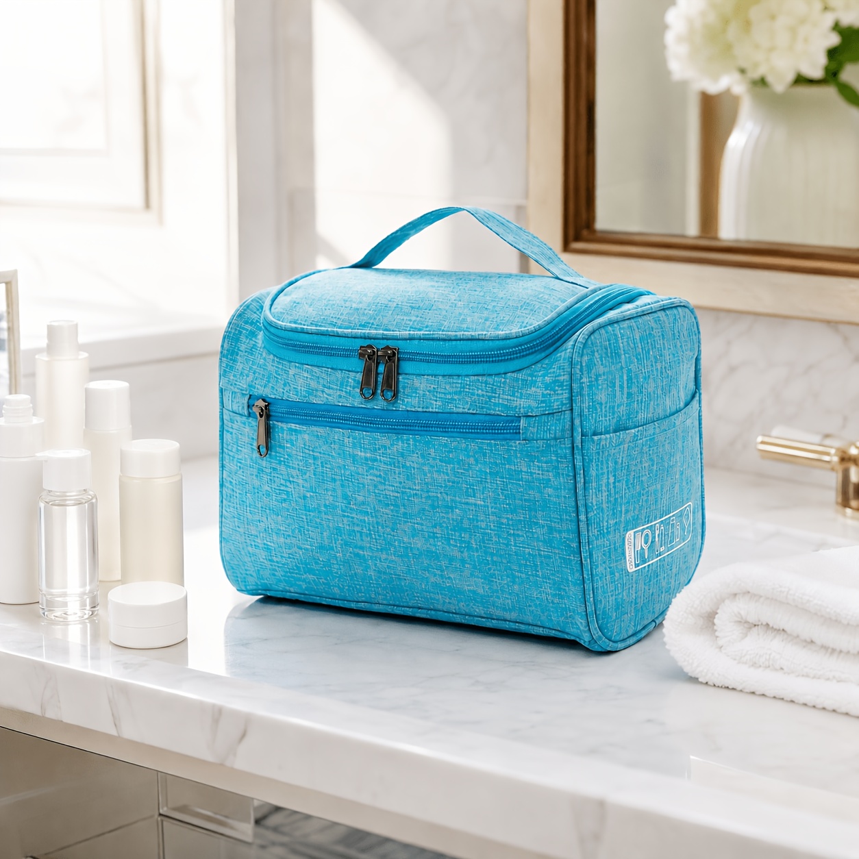 Image of Hanging Toiletry Bag With Multiple Compartments, Mesh Pockets, Dual Zippers, Carry Handle And Swivel Hook, Suitable For Business Trips, Gym , Hotel Stays, Bathroom Storage And Weekend Travel