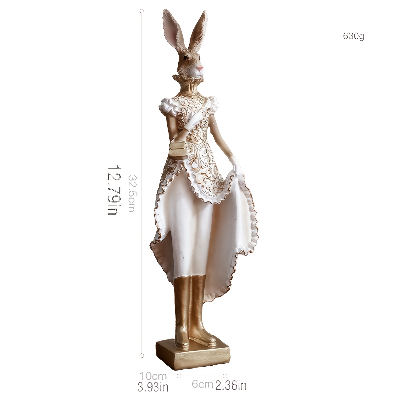 Image of 1pc Vintage Rabbit Figurine Statue - Elegant Golden & White Resin Bunny Sculpture, Suitable For Living Room, Bedroom, Bookshelf Decor, / Shelf Accent With Rabbit Statue For Modern Or Décor