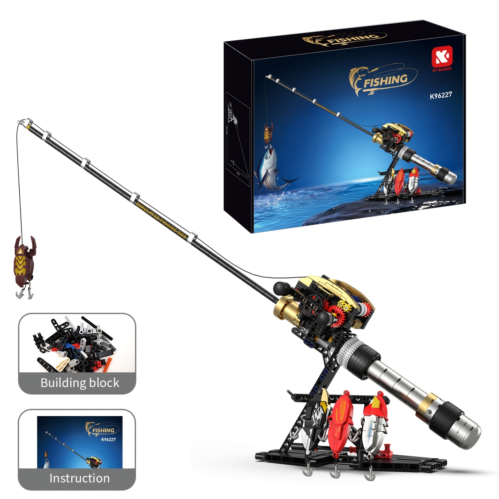 Image of Moc Super Large Wheel Fishing Rod Building Blocks 68cm Creative Series Suitable For Children To Assemble Building Blocks Models Halloween Birthday Gifts