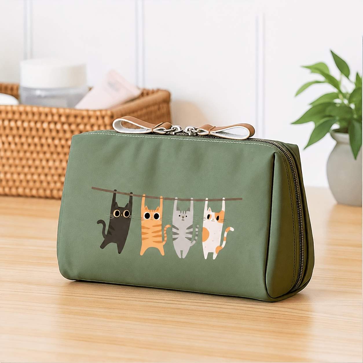 TEMU Travel Toiletry Bag For Women | Compact Zippered Cosmetics Organizer | Portable Makeup Storage Bag Suitable For Luggage | Stylish Travel