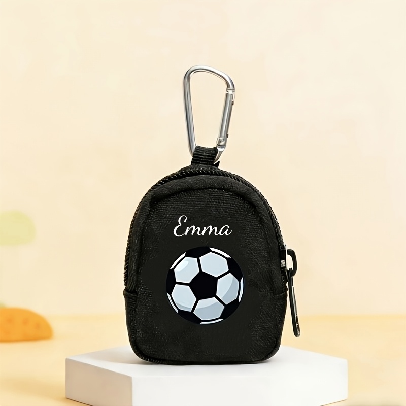 TEMU Personalized Custom Soccer Print Men's Wallet, Printed With A Name Or Text, With A Keychain - Zipper Closure, Suitable For Storing , Cards, And