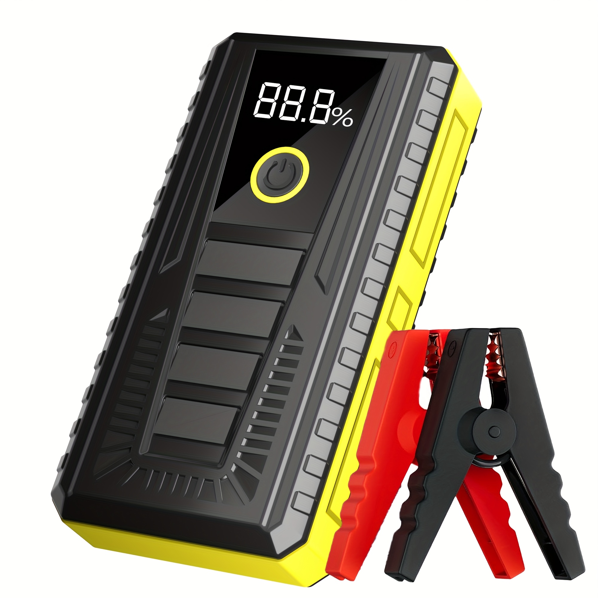 portable car   booster jumper cables and power bank suitable for 12v   packs for up to 5 0l gasoline   0l   engines featuring an lcd display and led light