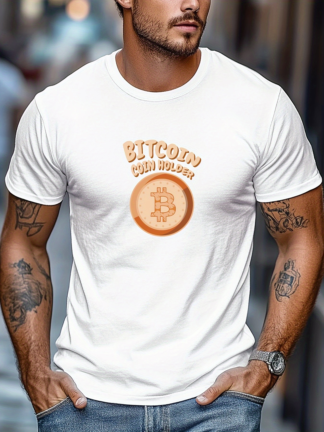 남성용 비트코인 그래픽 티 부드러운 면 크루 넥 반팔 캐주얼 셔츠 사계절용 | Temu Republic of Korea - Temu  Republic of Korea