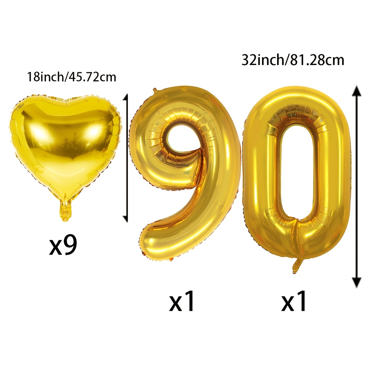 Image of 32inch 90 Balloons With 18inch Balloons 9pcs Heart Helium Balloon For 90th Birthday Party Decorations Anniversary Wedding Party Party Supplies