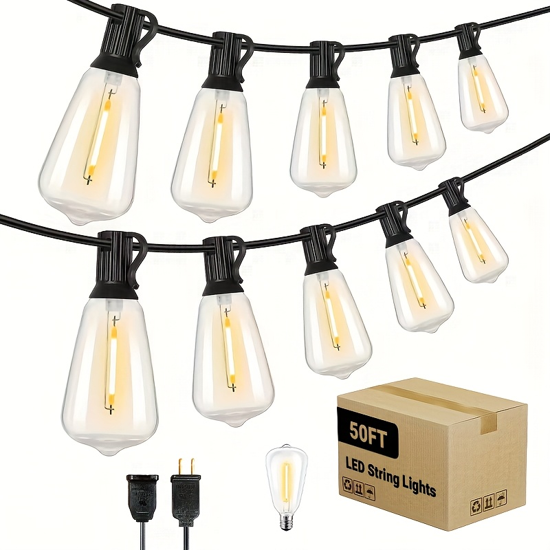 TEMU 100/50ft St38 Outdoor Lights, Ip44 Led Patio Lights With Shatterproof High Brightness St38 Edison Bulbs, Outdoor Halloween Decorations, Outside