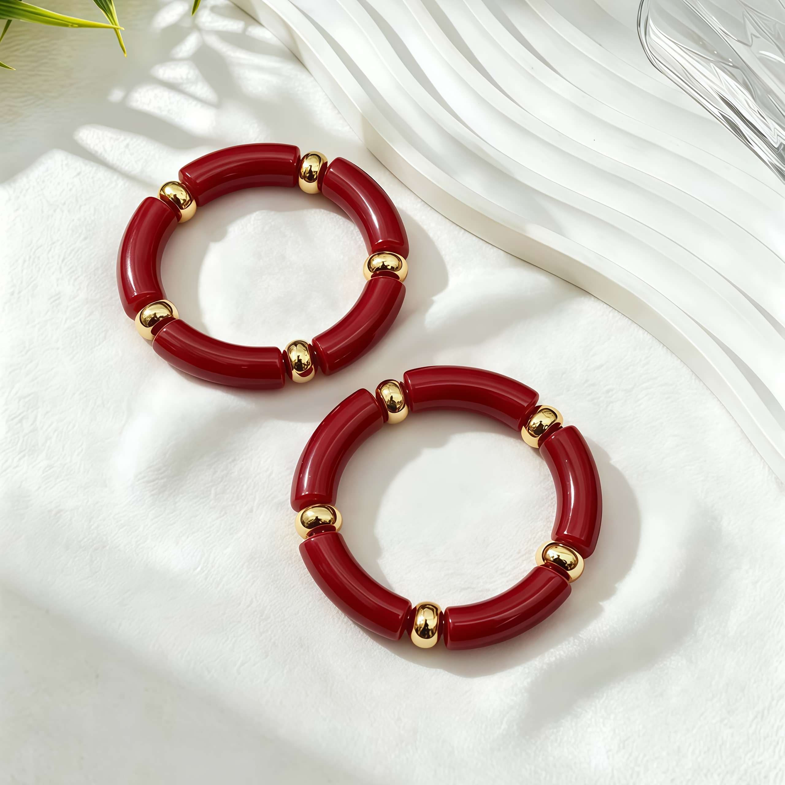 TEMU 2pcs Pulseras Elásticas Degradadas de Tubo de Resina, Moda Versátil, Retro, Estilo Bohemio del , Sexy, Elegante, Brazalete Elástico para Uso