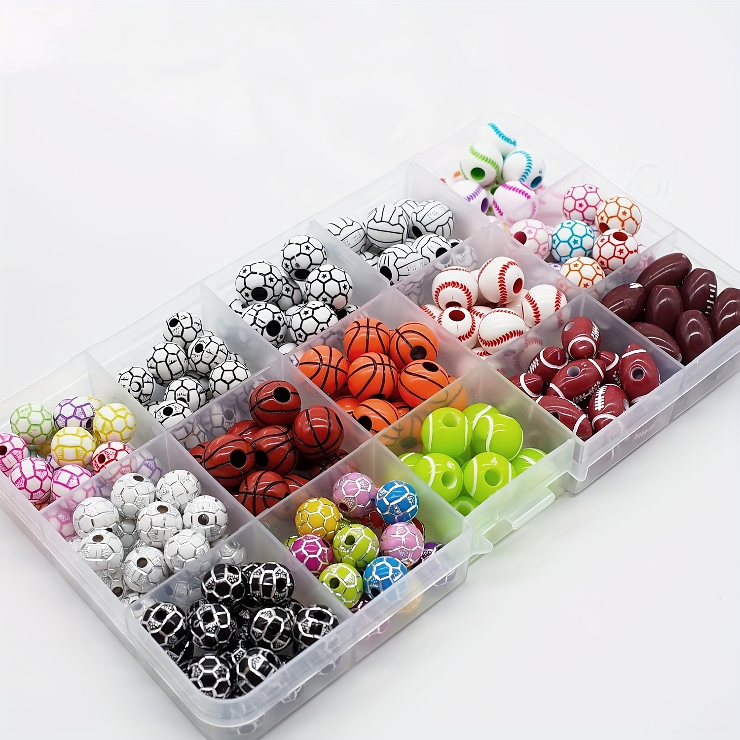 

200pcs Sports Ball Beads For Jewelry Making Baseball Basketball Football Volleyball Acrylic Beads Diy Bracelet Necklace Key Bag Chain Craft Supplies With Box