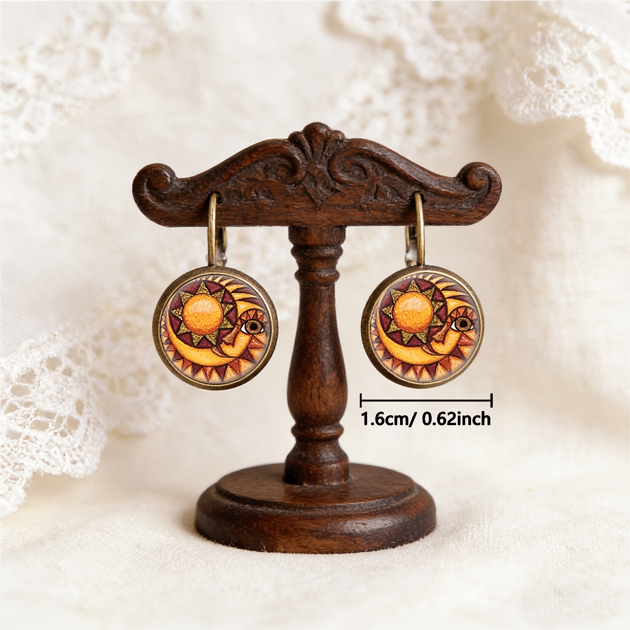 Antique Cyan Round Classical Earrings Set, Celestial Gift