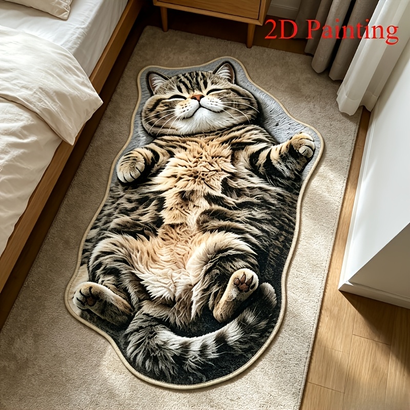 TEMU Thin Velvet Rug, Cute Cartoon 2d Cat-shaped Rug, Machine Washable Velvet Short Pile Floor Mat, Soft And Wear-resistant, Suitable For , Bedrooms,