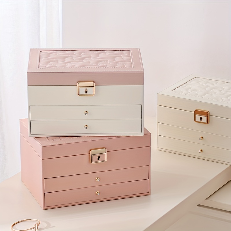 1pc large multi tier jewelry box with lock double drawer multi functional storage box for necklace rings earrings watches Product details 4