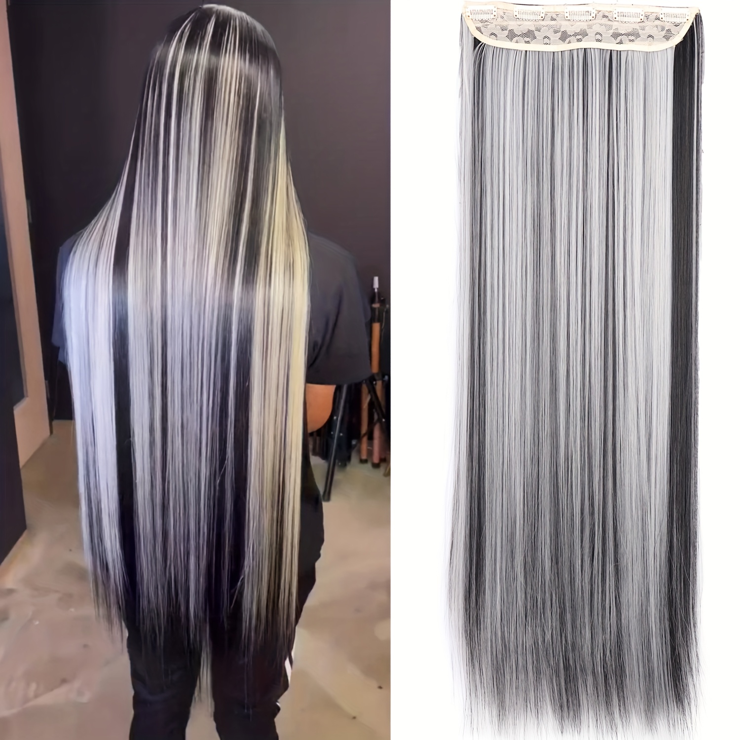TEMU 32 Inch Extra Long Hair Extension Clip In Hair Extensions 1pc Straight Hair Clip In Hair Extensions Synthetic High Heat Resistant Material