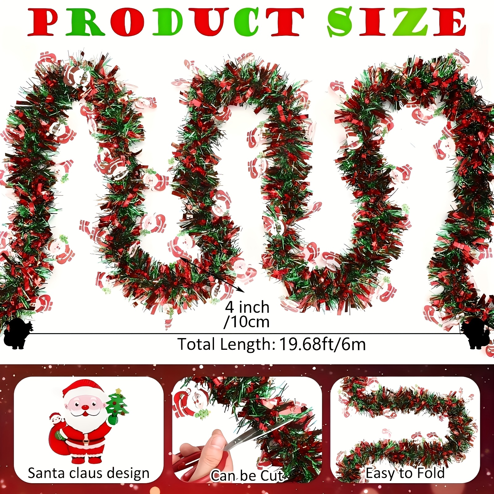 Image of 19.68 Ft Decorative Shiny Wire Ornament For Christmas Mantle Fireplace Indoor Outdoor Party Decoration