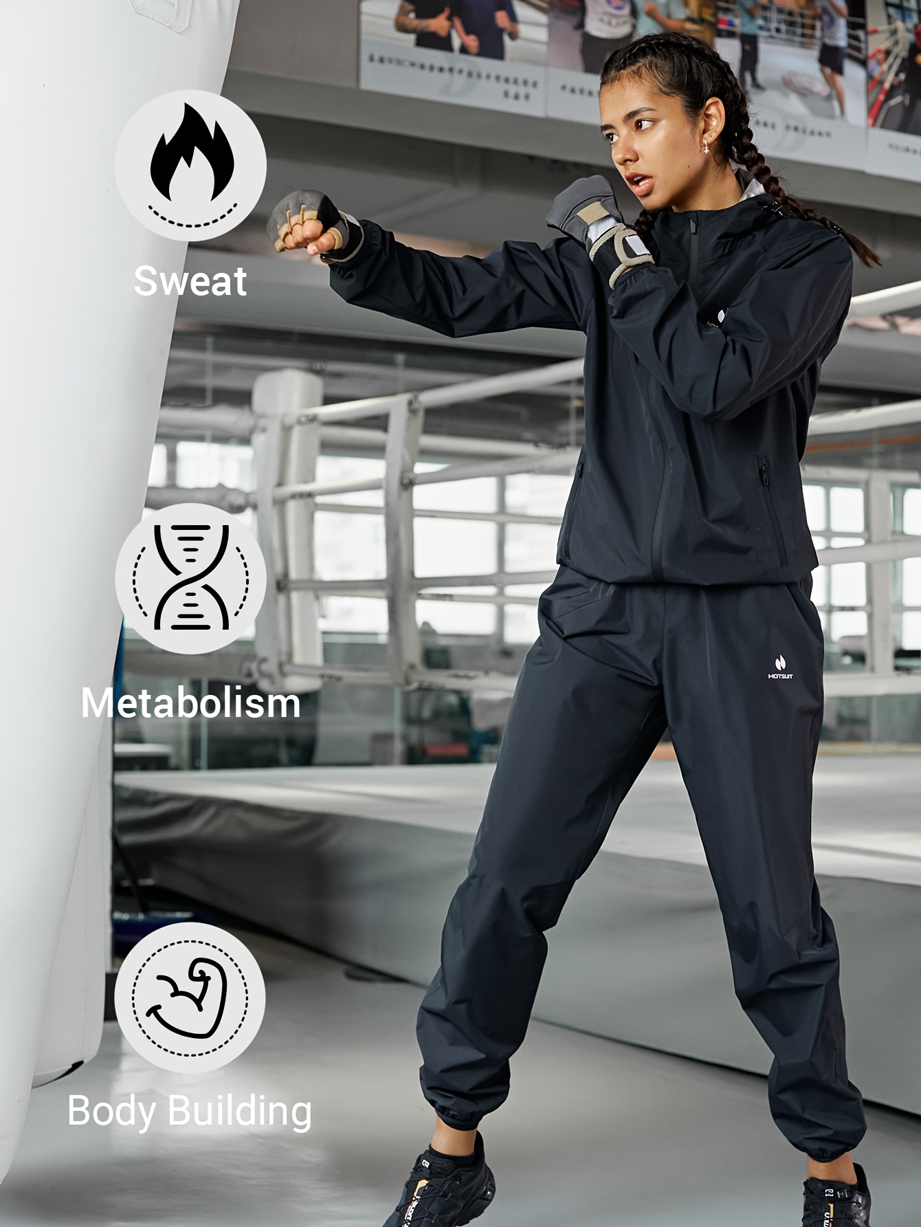   women sauna suit hooded sweat suit with long open zipper valentine gift