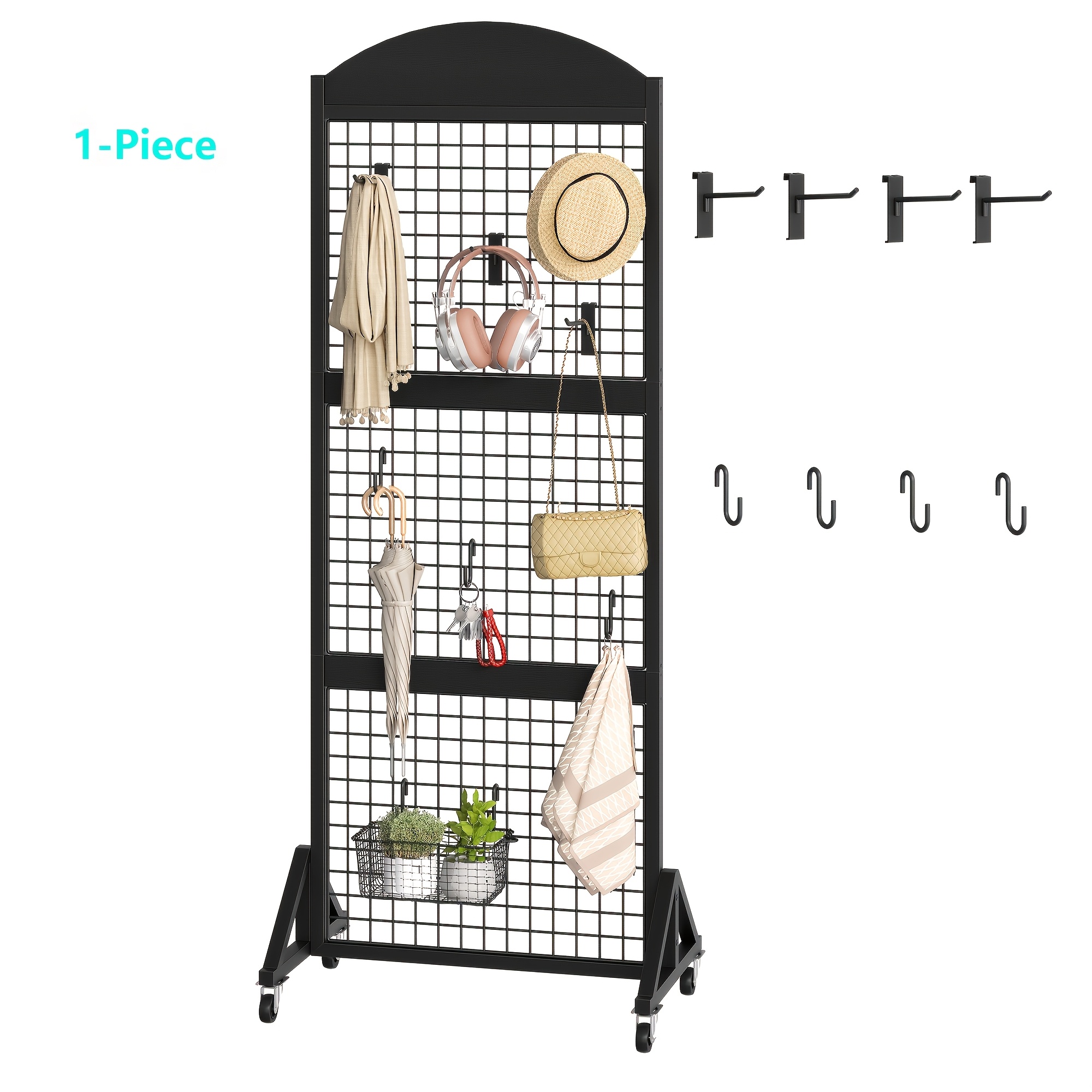 TEMU Rolling Mesh Wall Panel, 68.9" Metal Vertical Shelf With 4 Wheels, Multi-functional Storage Rack, Can Hang All Kinds Of Things, Suitable For