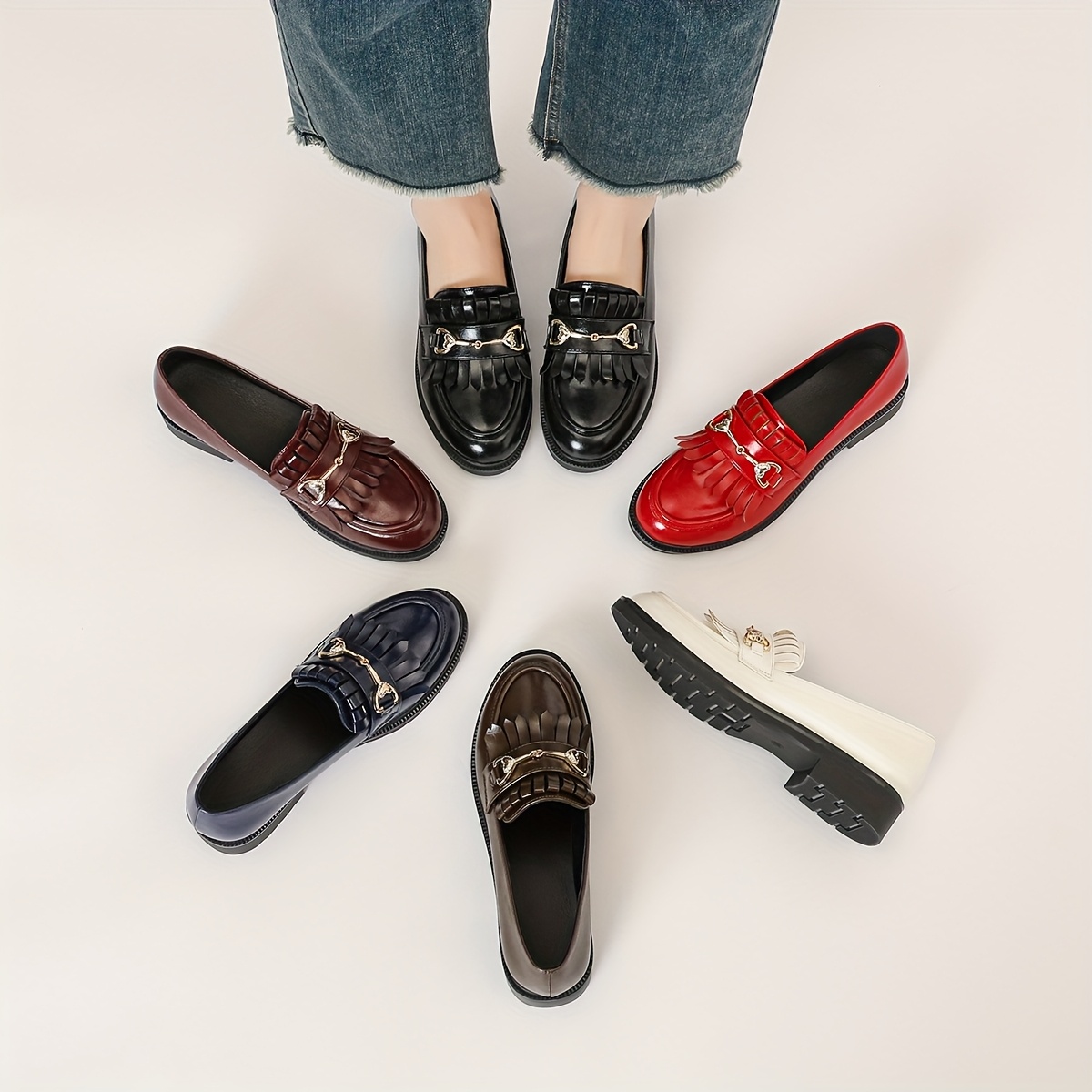 women's casual loafers red green brown tassel metal - Temu ...