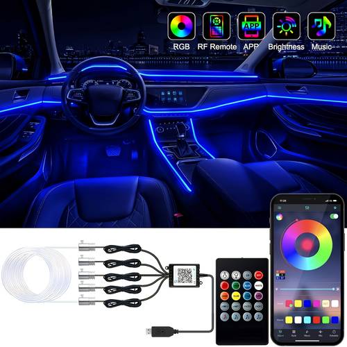 car interior atmosphere lights usb decorative light strips rgb fiber optic lighting app decorative lights with remote control flashing neon lights led music rhythm lights suitable for cars pickups suv home furnishings