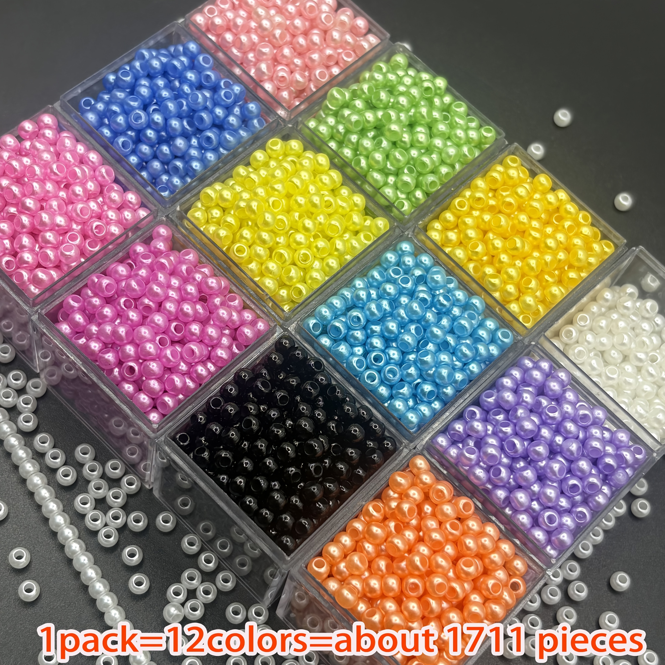 TEMU A Set Of 1711pcs Of Solid Acrylic Beads In 12 Vibrant Colors, 4mm In Size, Suitable For Jewelry Making Such As Bracelets, Necklaces, And Phone