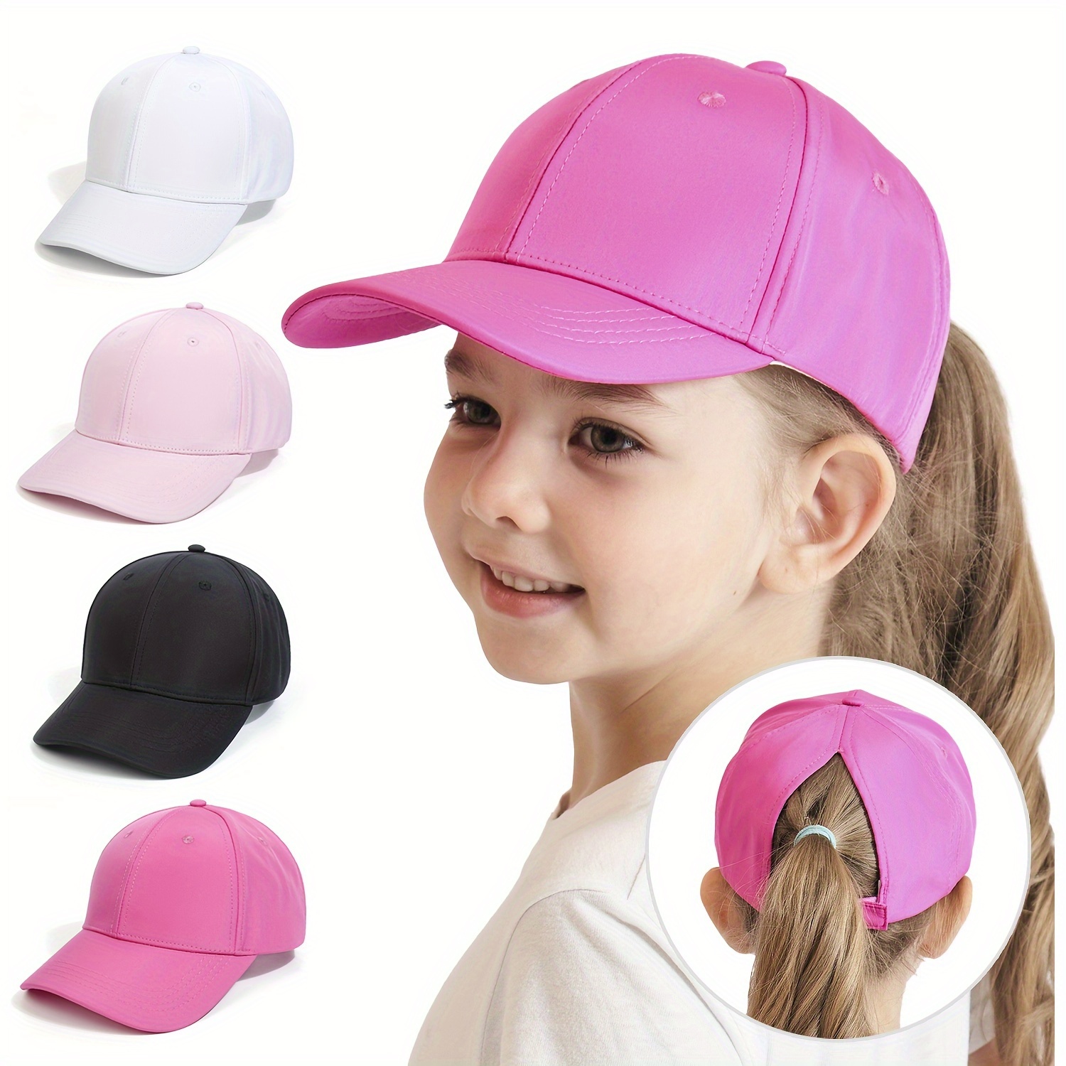 

1pc Children's Solid Color Triangle Ponytail Baseball Cap, Suitable For Daily Travel, Sun Protection Hat