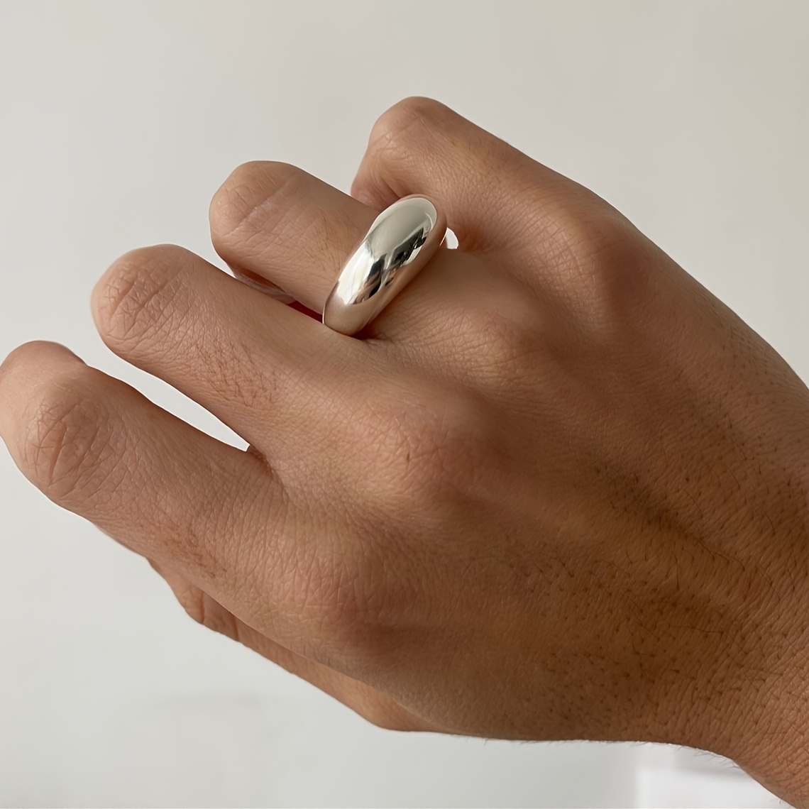 Image of 1pc Vintage Steel Curved Band Ring, Daily Wear Fashion Jewelry For Couples