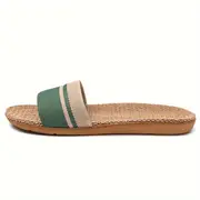 womens comfy linen slides striped open toe flat summer shoes indoor outdoor slippers with eva sole sizes 6 to indoor summer footwear open toe shoes linen sandals ladies slippers details 7