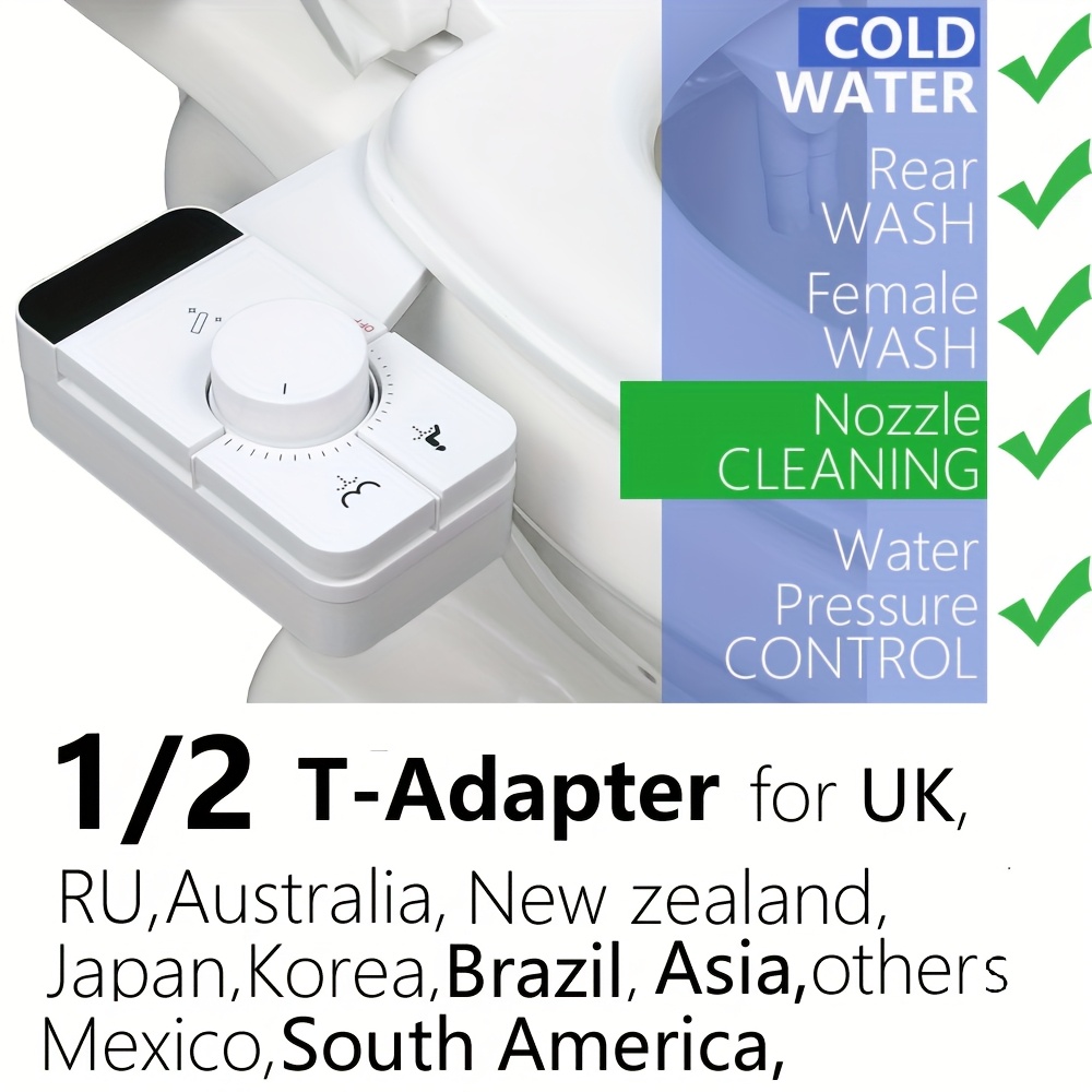 1pc Bidet Attachment For Toilet Seat, Dual Nozzle Cleaning Rear And Feminine Wash Non-electric Shataff, Easy To Maintain1/2 Adapter