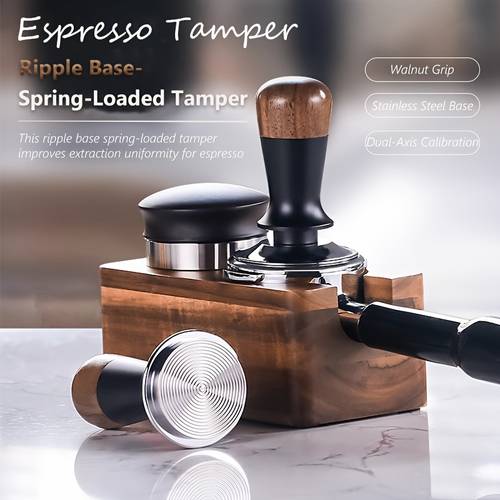 set of 3 walnut wood coffee tampers with automatic rebound compatible with 51 53 58 mm wavy espresso tools