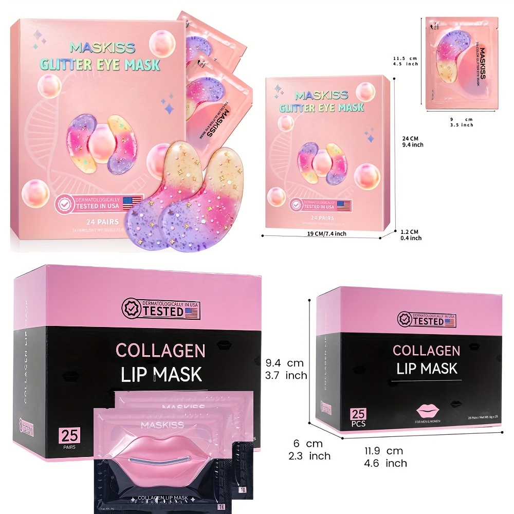 TEMU 49 Pairs Of Lip And Eye Mask Set - With Collagen And Chamomile, The Of , Wrinkles, Suitable For All Light Beige Types, Protect The Light Beige's , Looks , Perfect Gift For Mom