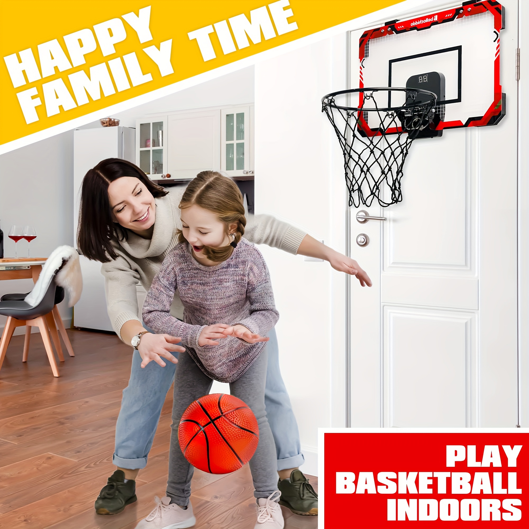 Basketball Hoop Indoor For Kids And Adults, Mini Basketball Hoop With Electronic Scorerboard And 3 Balls, Over The Door Basketball Hoop Indoor For Wall Bedroom And Office, Ideal Toy Gifts For Kids
