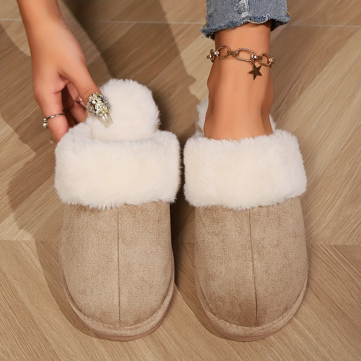 TEMU Chaussons Femme à Semelle Confortable - Chaussons d'Intérieur/Extérieur - Doux, Chauds et Confortables pour l'Hiver - Chaussures Femme