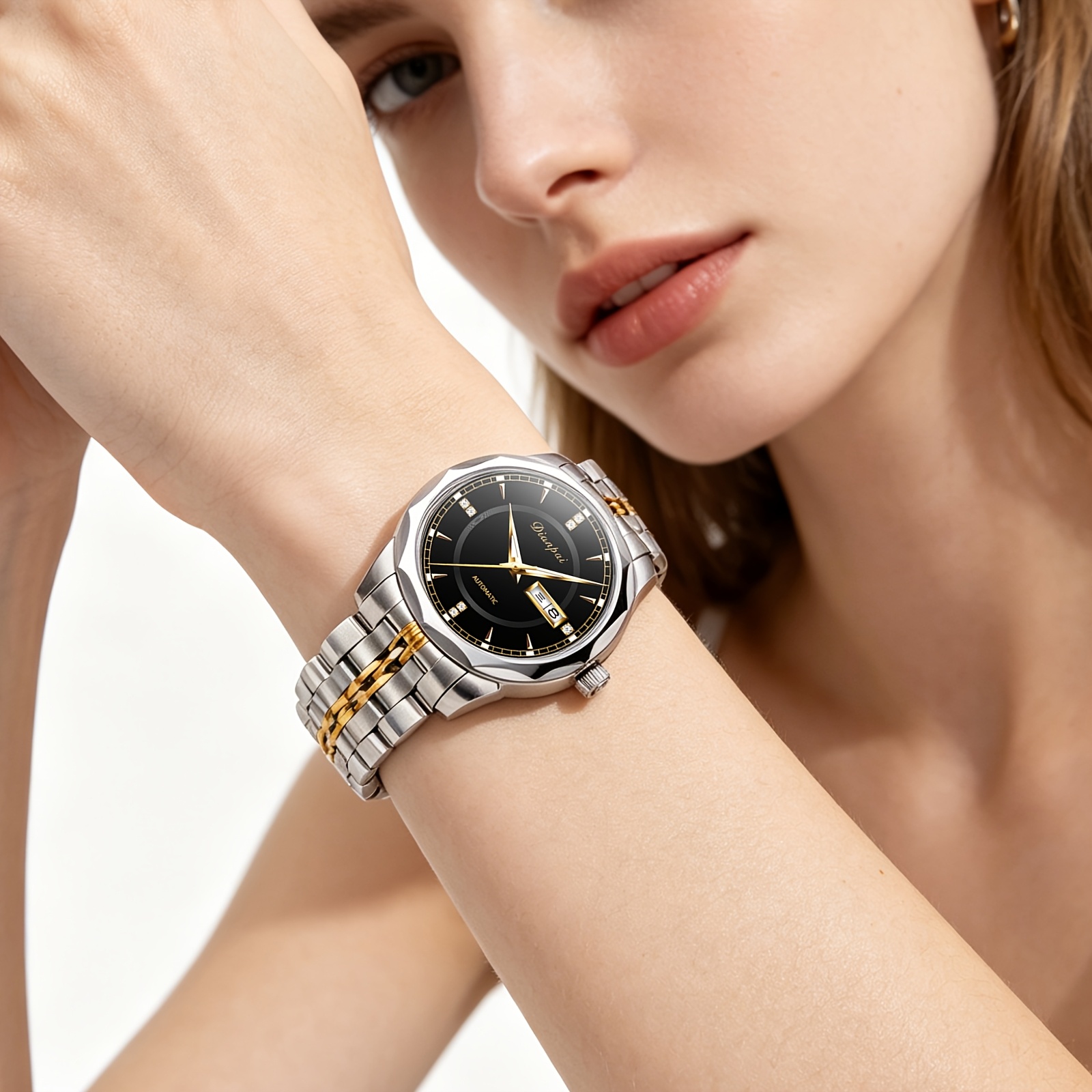Image of Dianpai Women's Fashion Automatic Mechanical Watch Stainless Steel Strap Elegant Small Dial With Calendar Week Women's Gift Wristwatch