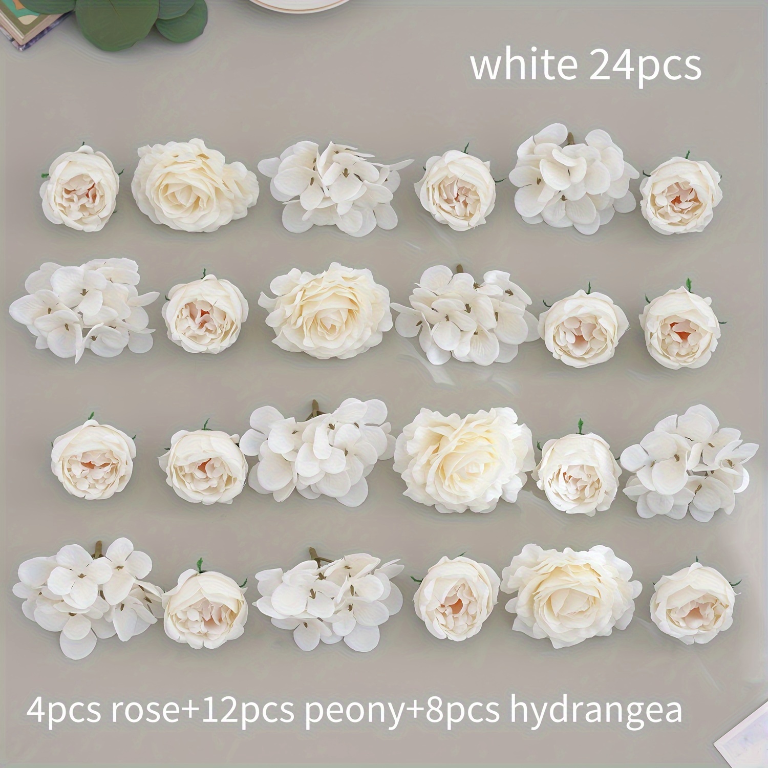 12/24pcs, Artificial Flowers, Silk Flower Heads - Peony, Rose & Hydrangea Wedding Home Decoration Diy Scrapbooking Party Birthday Decor