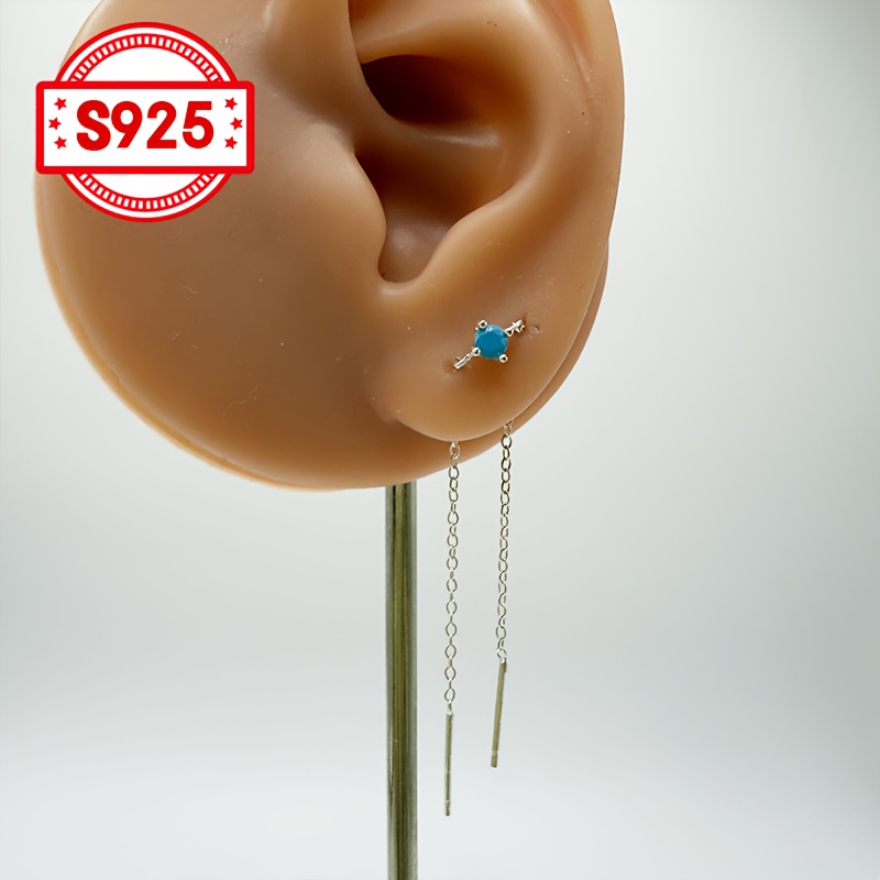 Women's Dangling Drop Earrings with Turquoise and Zirconia