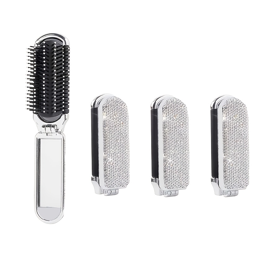 TEMU 2/4pcs Brosses à cheveux de voyage avec strass et , brosse à cheveux pliable portable en cristal, petite brosse pliable pour poche, argentée