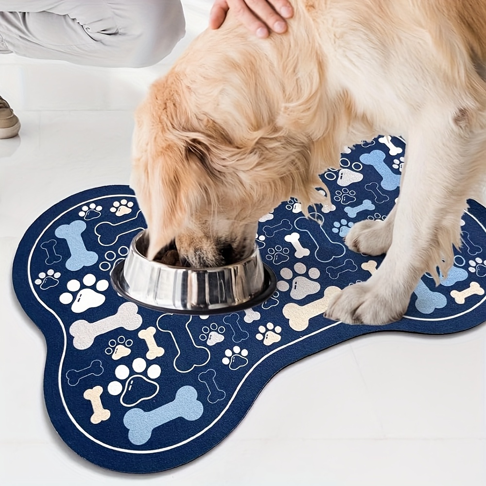 Non-slip Quick-dry Geometric Fishbone Paw Print Dog Feeding Mat - Durable Polyester Pet Food And Water Bowl Pad For Small To Medium Dogs, Easy-to-clean