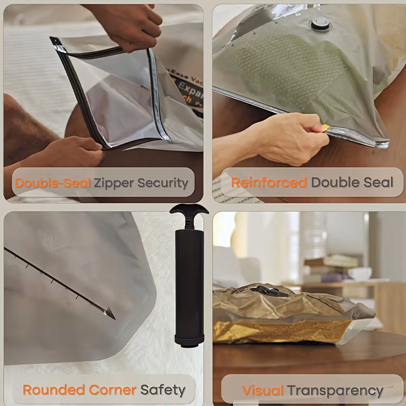 4pcs vacuum compression bag set sml and hand pump travel storage bag suitable for storing clothes blankets pillows etc moving backpacks wardrobes vacuum storage dust bag space protects clothes Product details 3