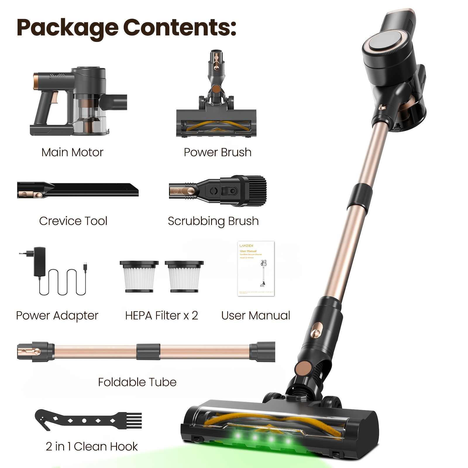 Image of Lamzien 40kpa Cleaner | 6-in-1 Lightweight Powerful Suction With 40kpa Motor, 40-min , , 6-in-1 Attachments, Cordless & Rechargeable, Pet Hair Removal For Carpet, Hardwood Floors, Carpet Up