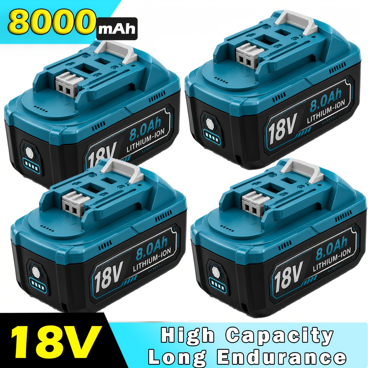 TEMU 4-pack 8.0ah 18v Battery For Makita, Compatible With Bl1860b Bl1860 Bl1850b Bl1840b Bl1830b Bl1820 Bl1815, Led Indicator, Multi-protection,