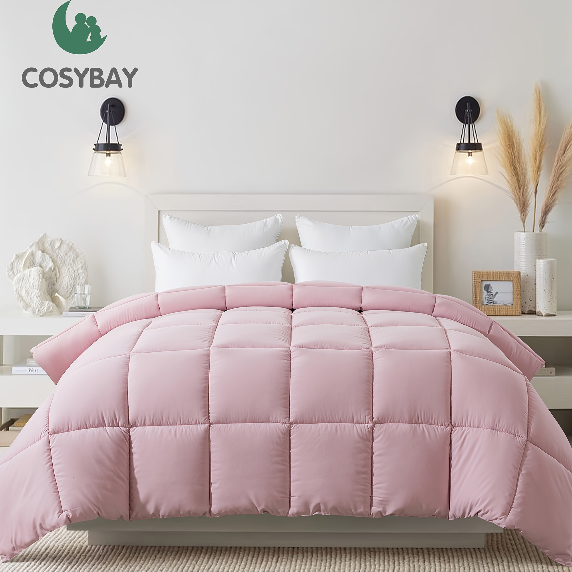 

Cosybay Down Alternative Comforter (pink/light Grey, Twin) - All Season Soft Quilted Twin Size Bed Comforter - Duvet Insert With Corner Tabs - Winter Summer Warm Fluffy, 64x88 Inches