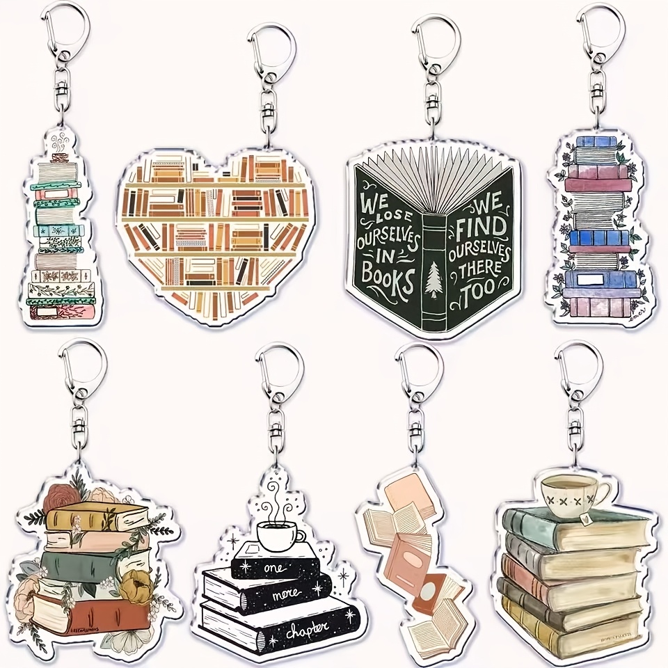 TEMU 2d Flat, 2d Flat/8pcs Set/new Book Series Acrylic Keychain! Different Shapes, Different , Very When Attached To Bags Or Keys! A For Gifting Or !