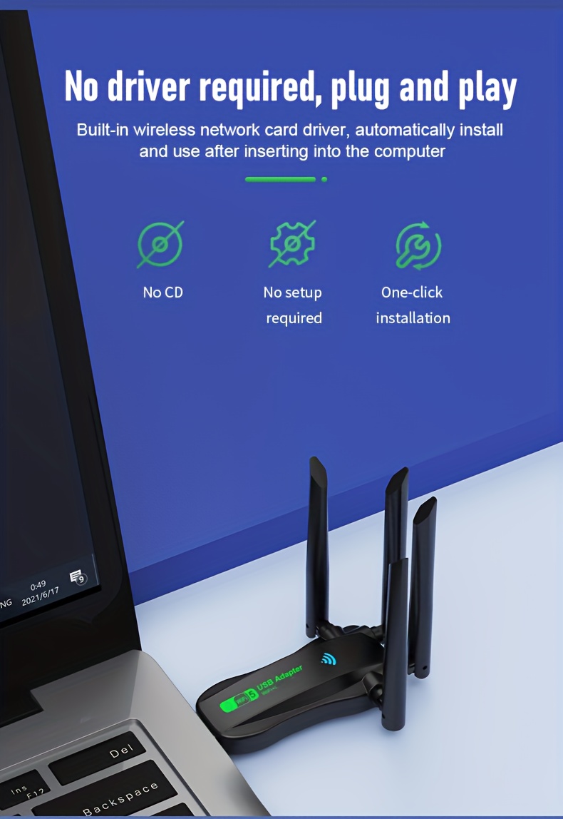 BT+WIFI Wireless Netzwerkkarte, Wireless USB Adapter, 2-In-1 4.2 + Dual-Band WIFI 1300M, Simultaneous Dual-Band, High-Speed Internet Zugang, Plug And Play ohne Treiber, BT+WIFI Internet und Arbeit stören sich gegenseitig nicht