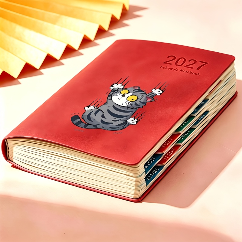 TEMU 1pc 2027 Schedule Notebook, Daily Planning Notebook With Cute Cat Pattern Printed, Portable Multi-page Agenda Notebook For Daily Work Plan